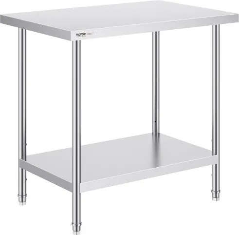 VEVOR RVS-werktafel, 61 x 91 x 86 cm, draagvermogen 340 kg, robuuste metalen werktafel met 3 verstelbare hoogtes, commercieel werkstation voor keuken, garage, restaurant, achtertuin
