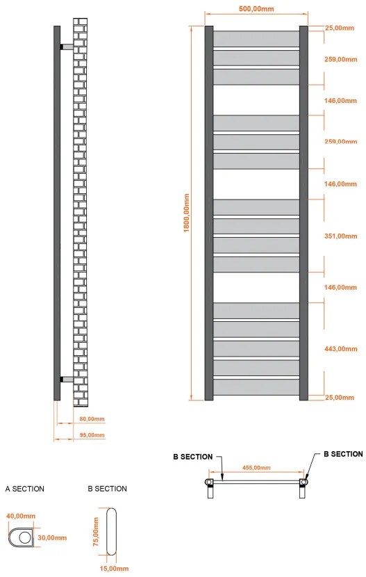 Eastbrook Santero handdoekradiator 50x180cm 551W chroom