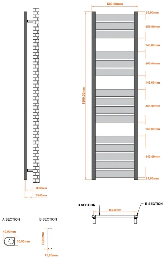 Eastbrook Santero handdoekradiator 50x180cm 551W chroom