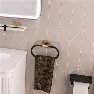 Eastbrook Catania messing handdoekring zwart mat en messing geborsteld
