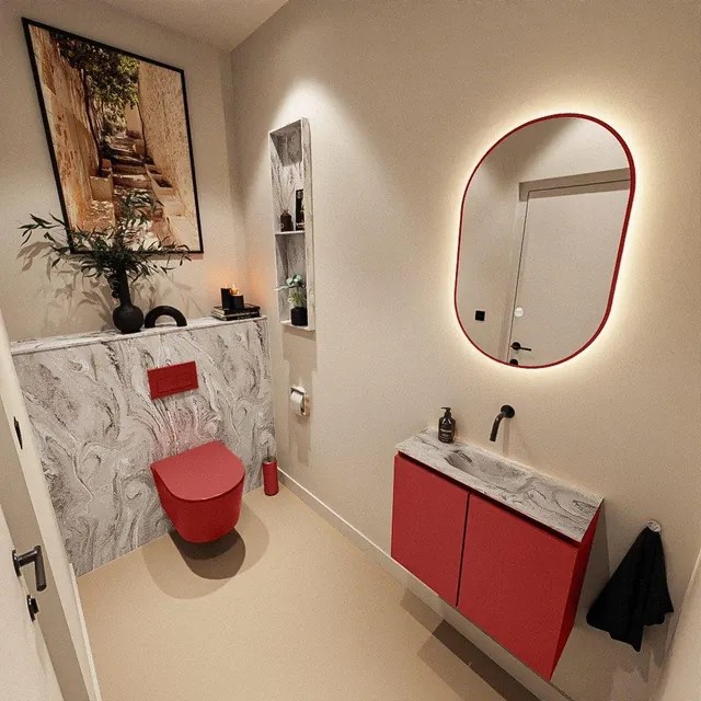 MONDIAZ TURE-DLUX 60cm toiletmeubel Fire. EDEN wastafel Glace positie midden. Zonder kraangat. TUREDX60FIRM0GLA