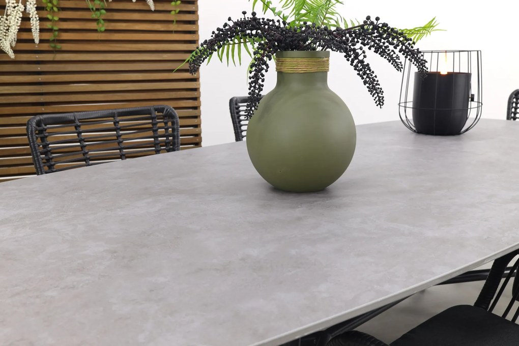 Jasmine Black/Benevento 6-persoons deens ovale dining tuinset 240x110 cm. - Betonlook