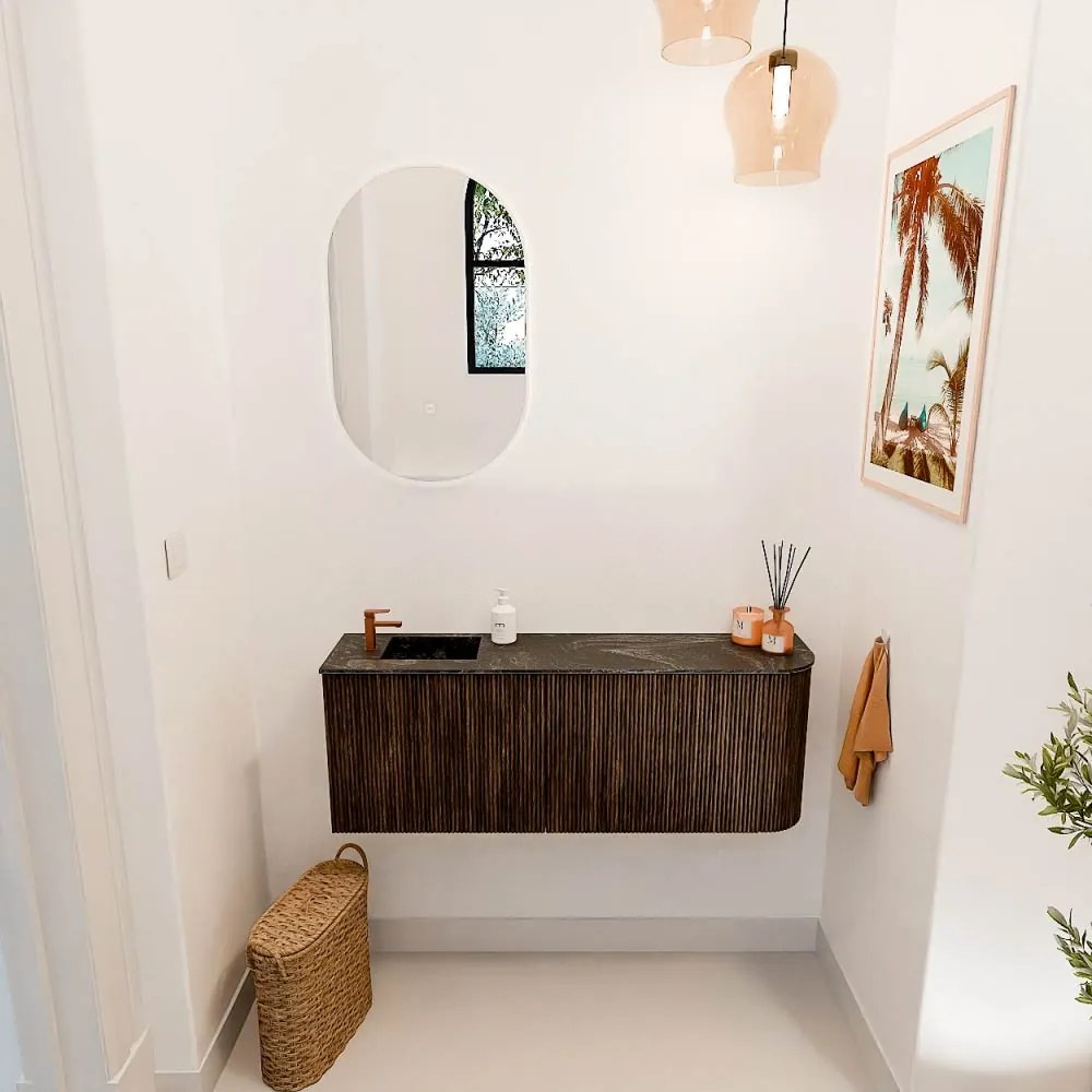 Mondiaz Joya DLux 110cm toiletmeubel ronding rechts walnut met wastafel faye links 1 kraangat lava
