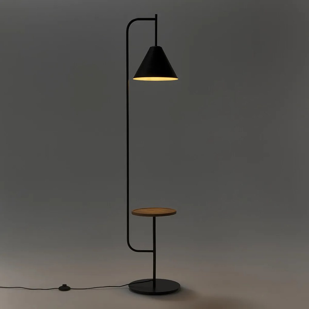 Voetlamp met legplank, metaal en hout, Mugli