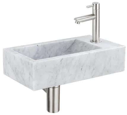 Saniclass Fuente fonteinset - 40x22 - 1 kraangat - rechts - marmer - fonteinkraan RVS geborsteld - wit SW696237/SW696207/SW696217/SW728223