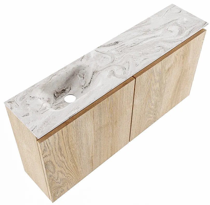 Mondiaz Ture DLux toiletmeubel 100cm washed oak met wastafel glace links met kraangat