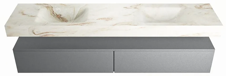 Mondiaz Alan DLux badmeubel 200cm plata 2 lades met wastafel frappe dubbel 2 kraangaten