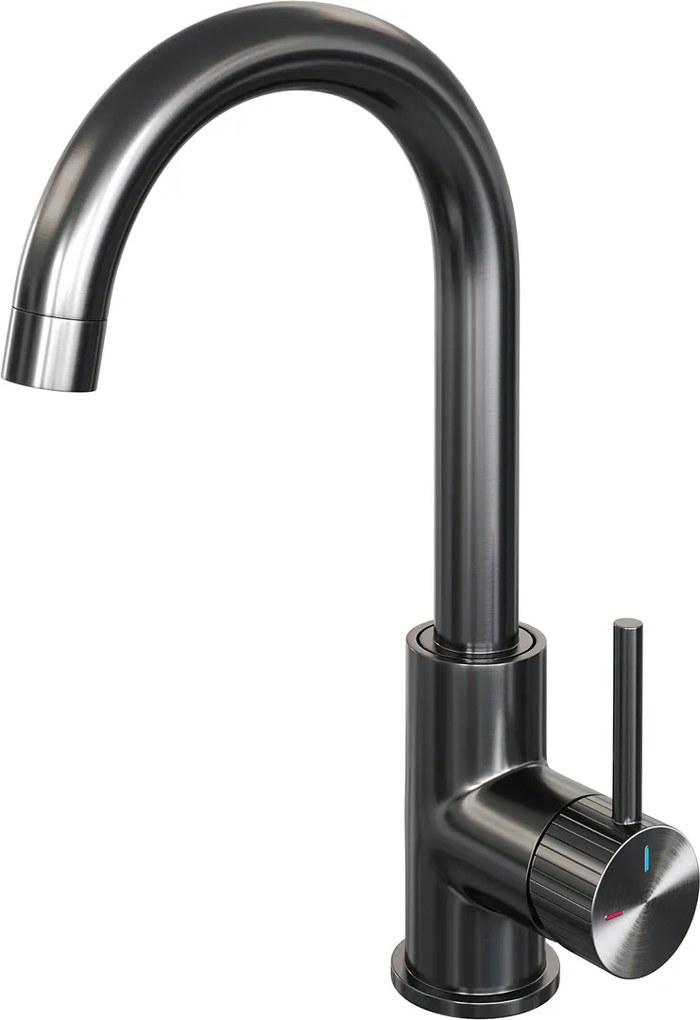Brauer Stripe wastafelkraan met draaibare ronde uitloop model A gunmetal geborsteld PVD