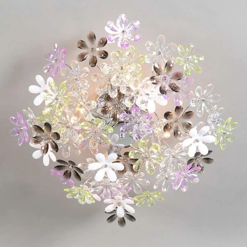 Plafonnière chroom met multicolor kunststof bloemen 56cm - Fiore Design, Modern E14 bol / globe / rond rond Binnenverlichting Lamp