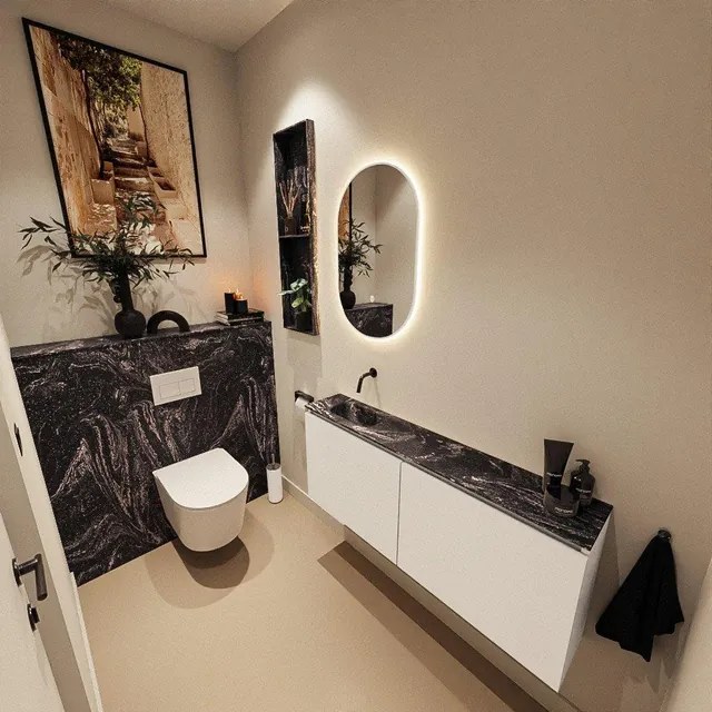 MONDIAZ TURE-DLUX 120cm toiletmeubel Talc. EDEN wastafel Lava positie links. Zonder kraangat. TUREDX120TALL0LAV