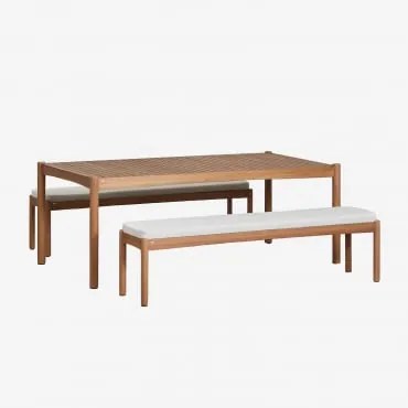 Rechthoekige Eettafel (200x100 Cm) Met 2 Eetbankjes Van Eucalyptus Hout Aderyn Natuurlijk Hout - Sklum