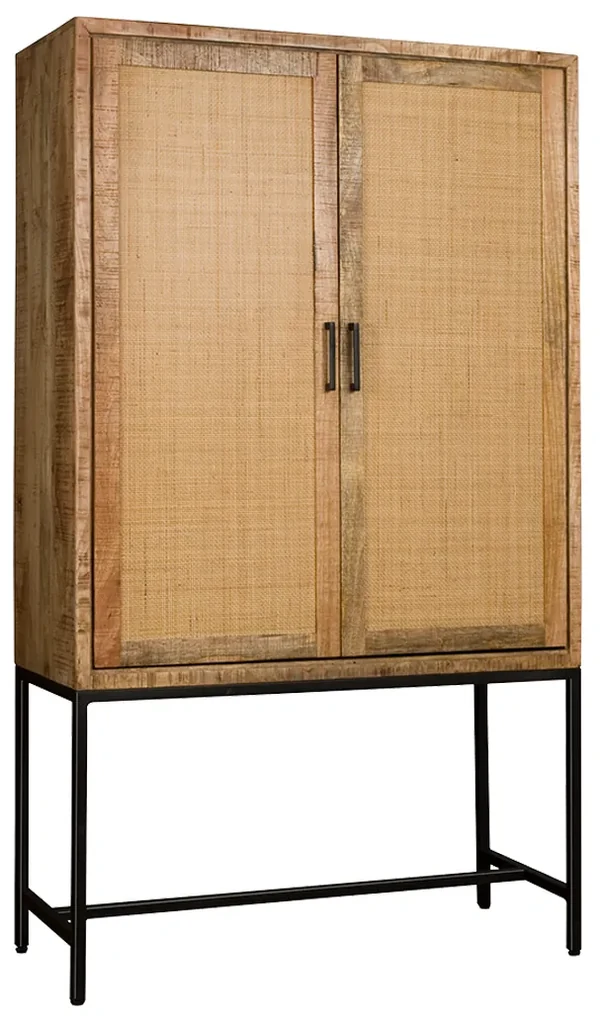 Tower Living Mangohouten Kast Met Rotan Naturel Carini - 110x45x190cm.