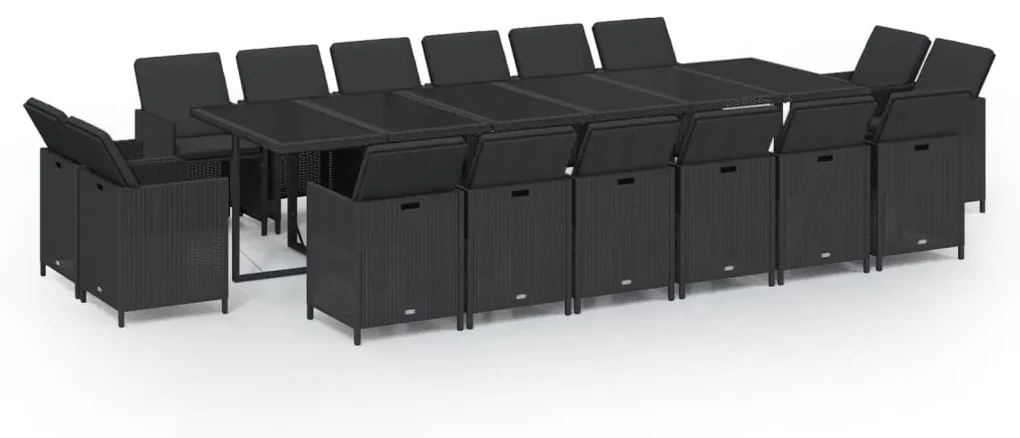 vidaXL 17-delige Tuinset met kussens poly rattan zwart