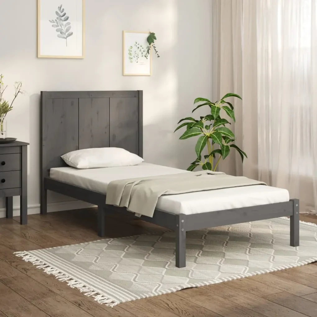 vidaXL Bedframe massief grenenhout grijs 100x200 cm