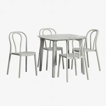 Set Van Vierkante Tafel 85x85 Cm Scand En 4 Stapelbare Tuinstoelen Van Polypropyleen Mizzi Groen – Khaki - Sklum
