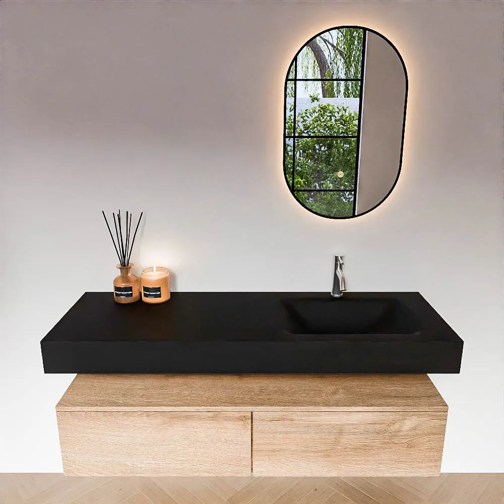 Zaro Alan badmeubel 140cm washed oak 2 lades met vrijhangende wastafel cloud rechts 1 kraangat urban