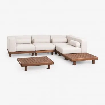 Tuinset Met Modulaire Hoekbank Van 4 Delen Met 2 Hoekmodules En 2 Salontafels Van Acaciahout Edrien Acacia Bruin - Sklum