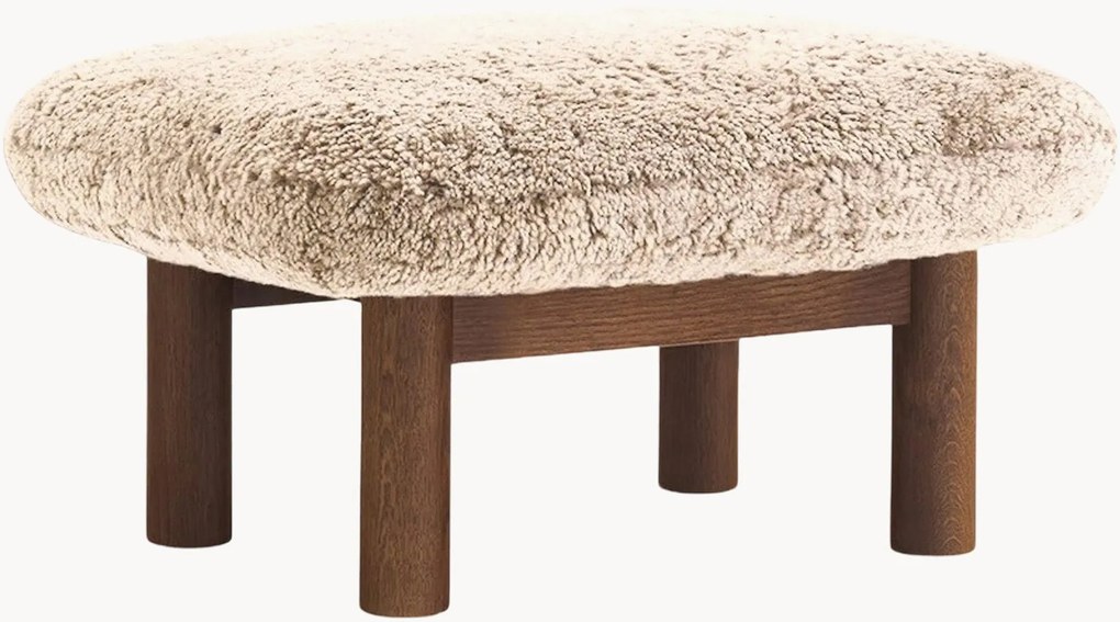 Voetenbank Brasilia van eikenhout met schapenvachtbekleding