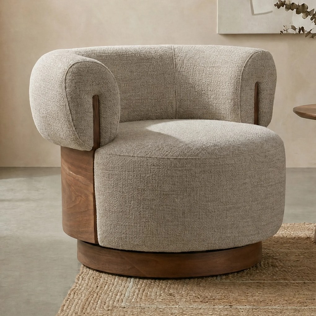 Fauteuil Met Hout Draaibaar Taupe