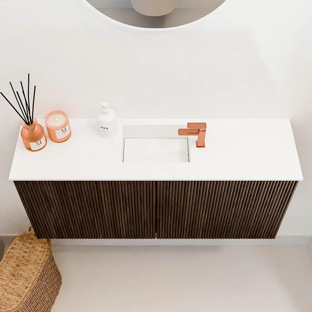 Mondiaz Joya 90cm toiletmeubel walnut met wastafel faye midden 1 kraangat talc