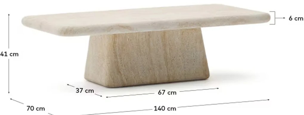Kave Home Drasi Design Salontafel Beige Cement Travertin - 140 X 70cm.