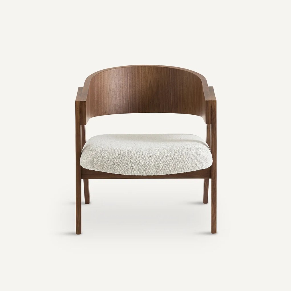 Fauteuil in notenhout en bouclette stof, Charly