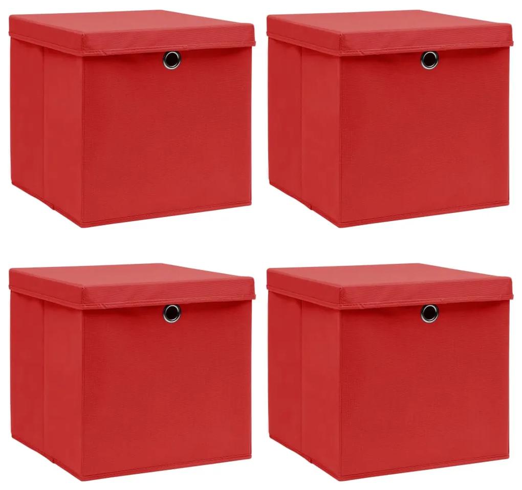 vidaXL Opbergboxen met deksels 4 st 32x32x32 cm stof rood