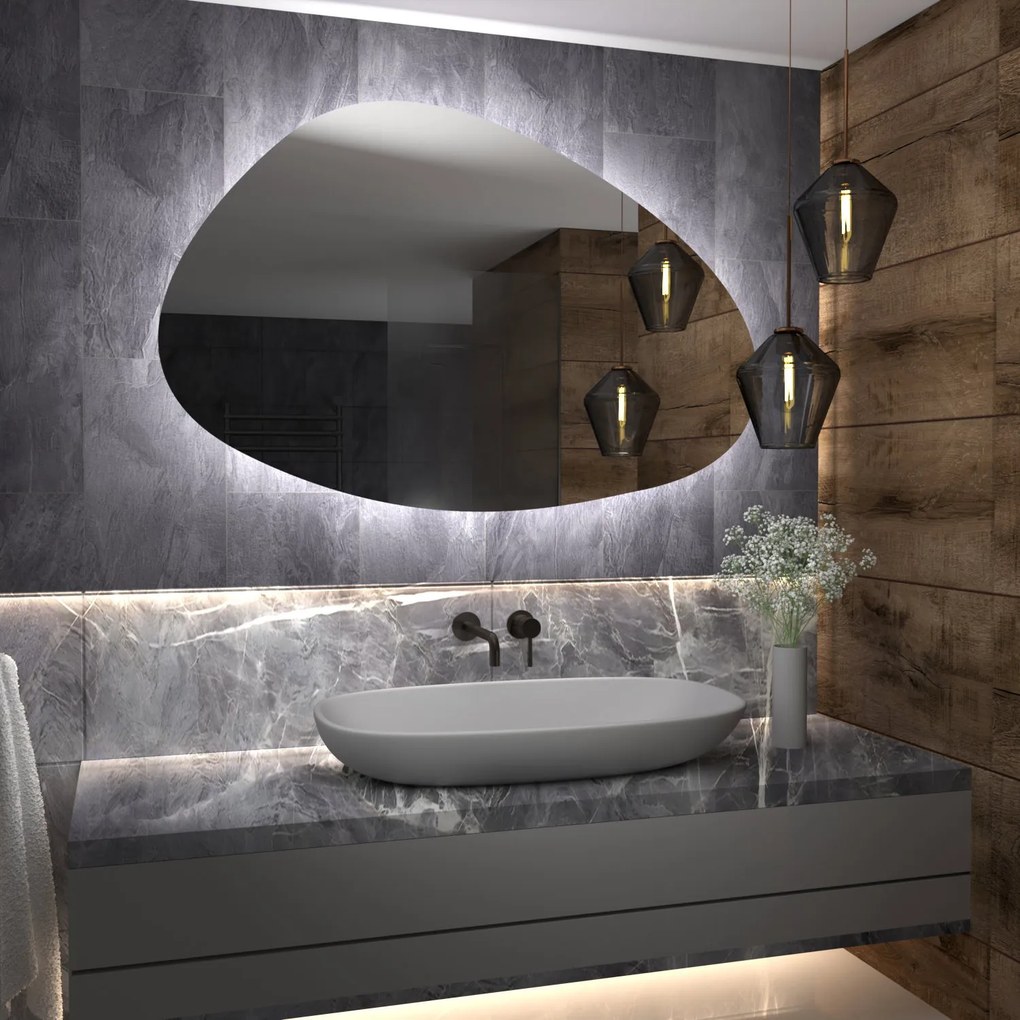 Kiezelvormige spiegel met LED-verlichting G8
