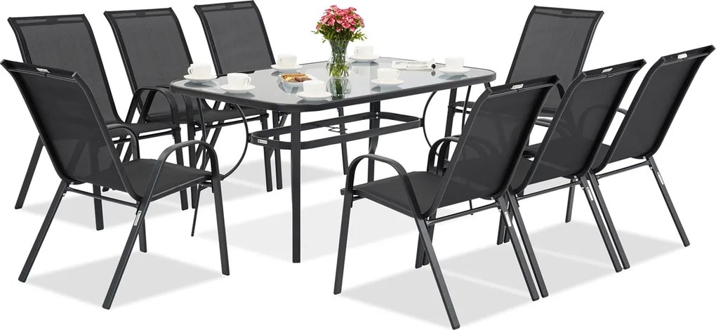 Metalen tuinmeubelen Modena/Bitonto zwart voor 8 personen Garden Point