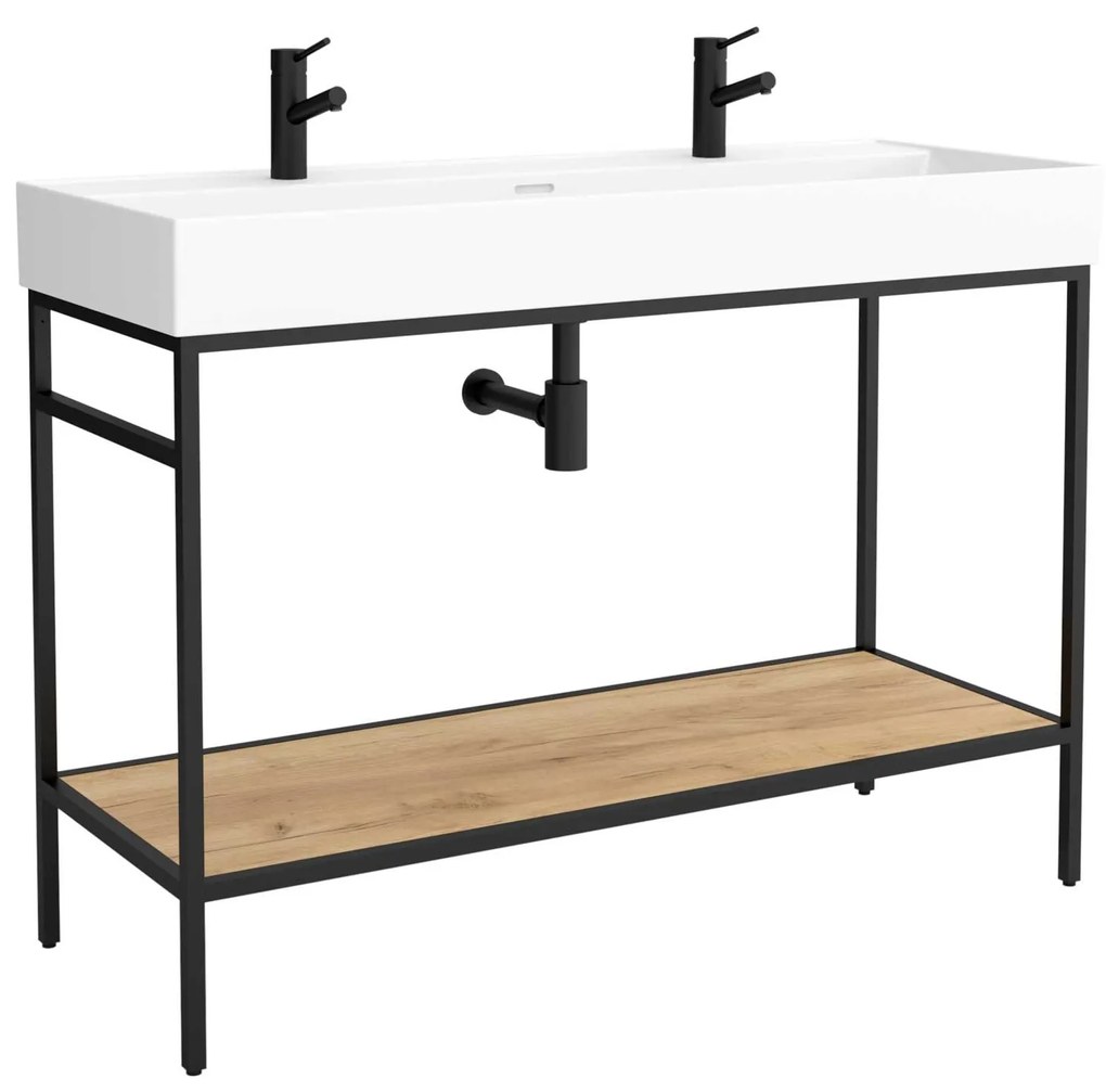 Muebles Davinci staand badkamermeubel 120cm inclusief wastafel 2 kraangaten, mat zwart frame