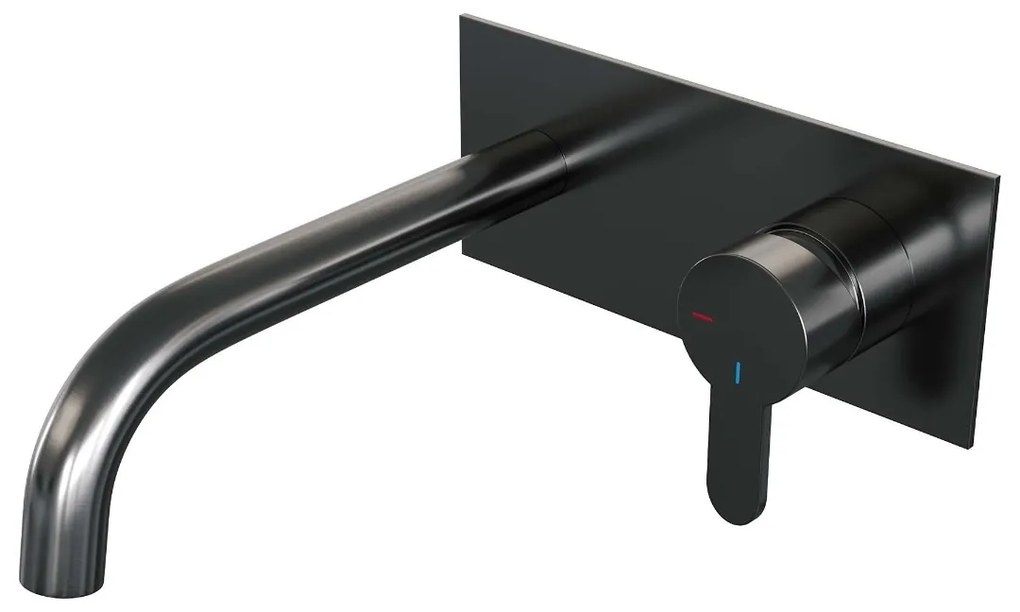 Brauer Gunmetal Edition ColdStart wastafelkraan inbouw gebogen uitloop met achterplaat model D1 gunmetal geborsteld PVD