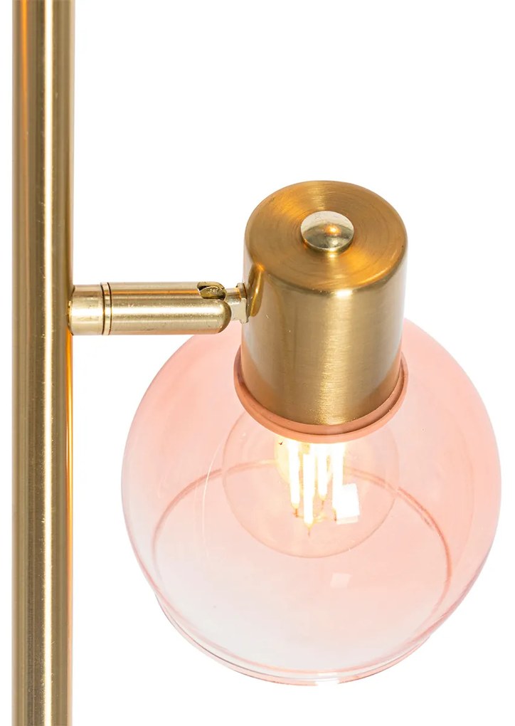 Art Deco vloerlamp goud met roze glas 3-lichts - Vidro Art Deco E14 Binnenverlichting Lamp