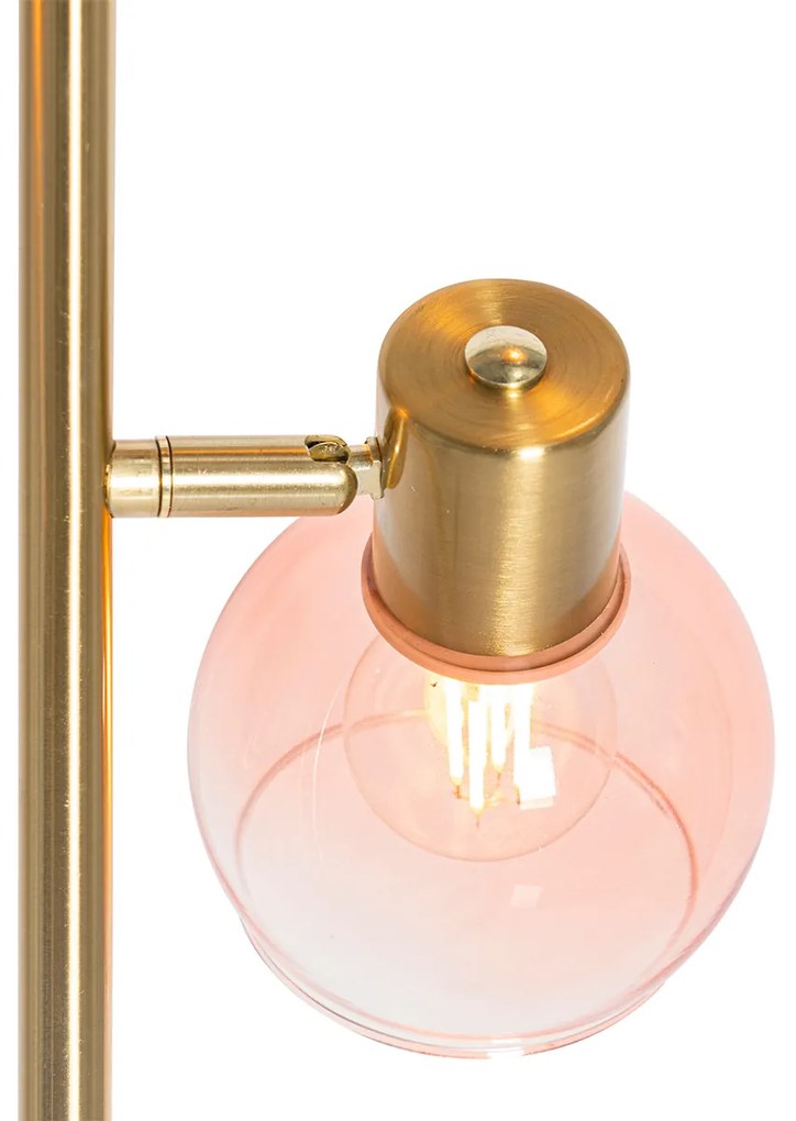 Smart vloerlamp met dimmer goud met roze glas 3-lichts incl. 3 Wifi P45 - Vidro Art Deco E14 bol / globe / rond Binnenverlichting Lamp