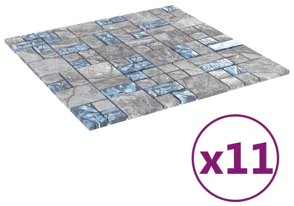 vidaXL Mozaïektegels 11 st zelfklevend 30x30 cm glas grijs en blauw