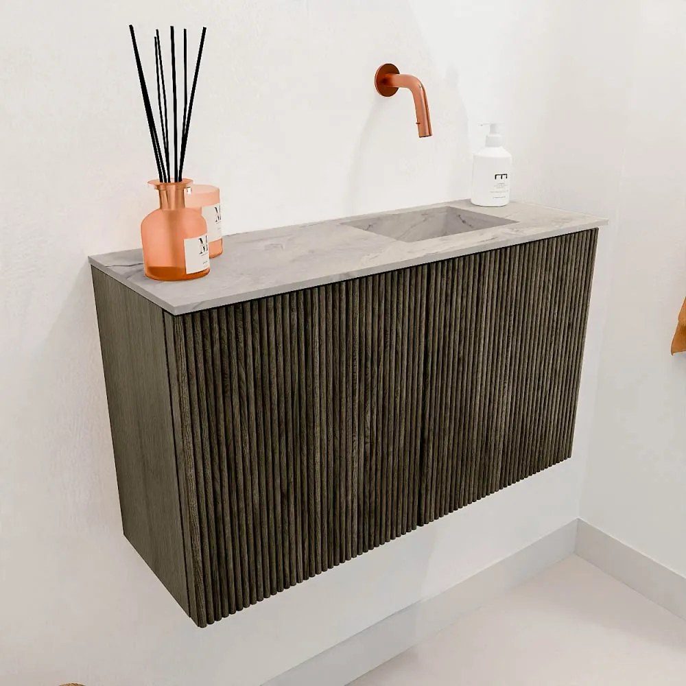 Mondiaz Joya DLux 70cm toiletmeubel shadow met wastafel faye rechts zonder kraangat glace