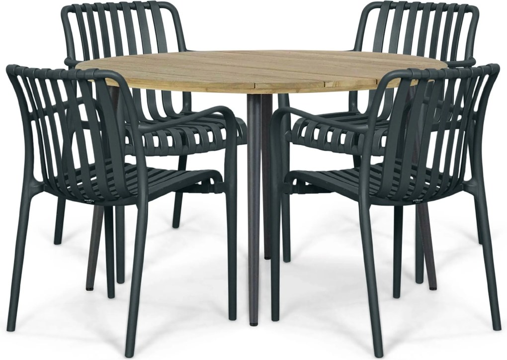 Tuinset Ronde Tuintafel 4 personen 130 cm Kunststof Grijs Domani Furniture Alba/Montana