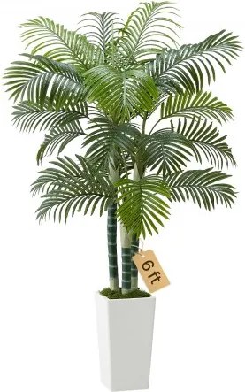 VEVOR Kunst Areca Palmboom, 1,8 m Kunstmatige Tropische Palmplanten met Witte Hoge Plantenbak, Kunstzijden Plant in Pot, Nepboom voor Veranda's, Woonkamers, Patio's, Huis, Kantoor