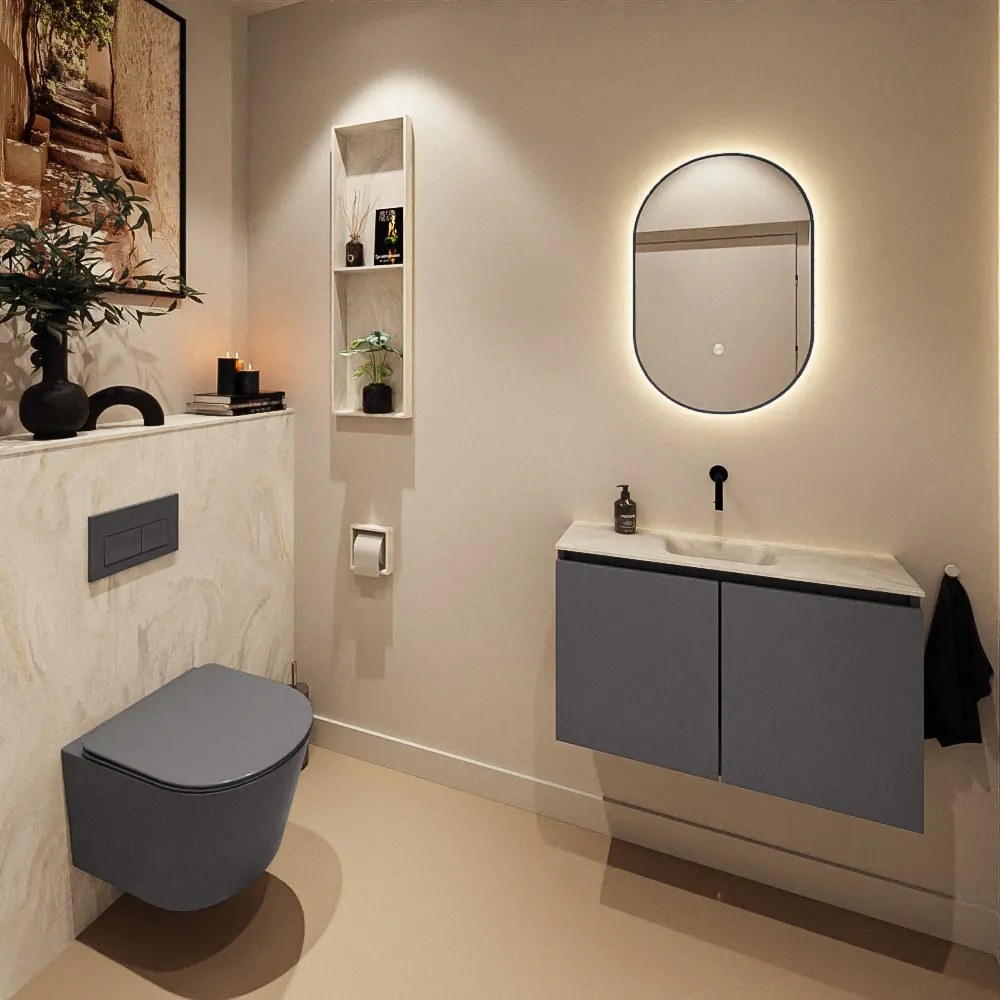 Mondiaz Ture DLux toiletmeubel 80cm dark grey met wastafel ostra midden zonder kraangat