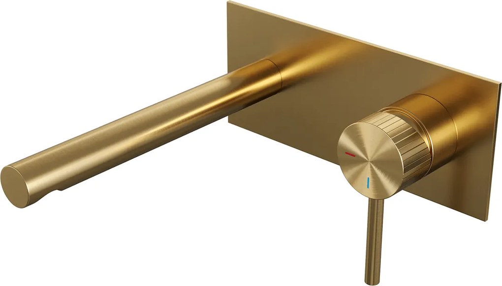 Brauer Stripe inbouw wastafelkraan ColdStart met rechte uitloop en afdekplaat model A1 messing geborsteld PVD