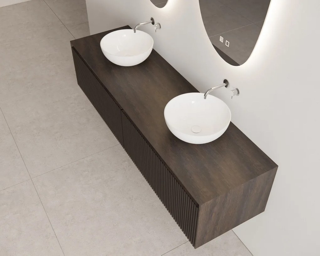 Gliss Design Timotheus badmeubel met 2 lades en ribbelfront 160cm charcoal met witte waskom