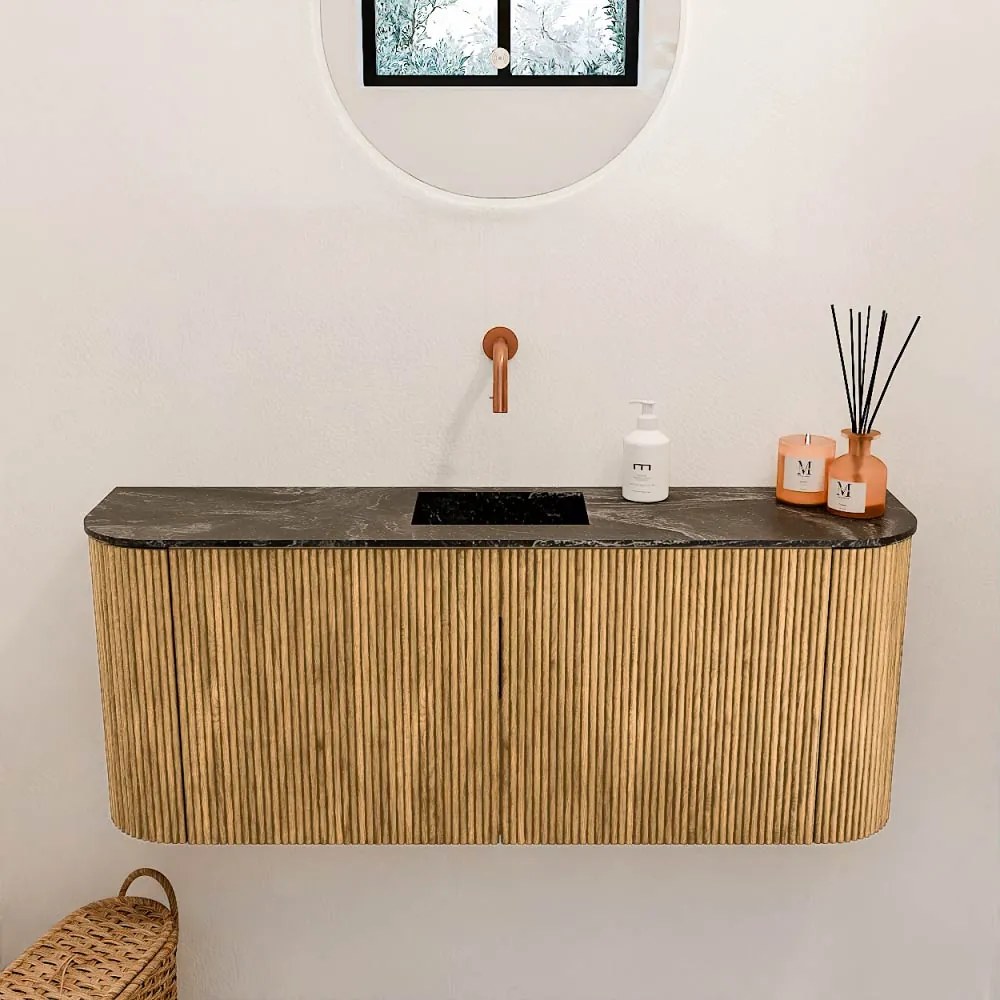Mondiaz Joya DLux 105cm toiletmeubel ronding links/rechts oak met wastafel faye midden zonder kraangat lava