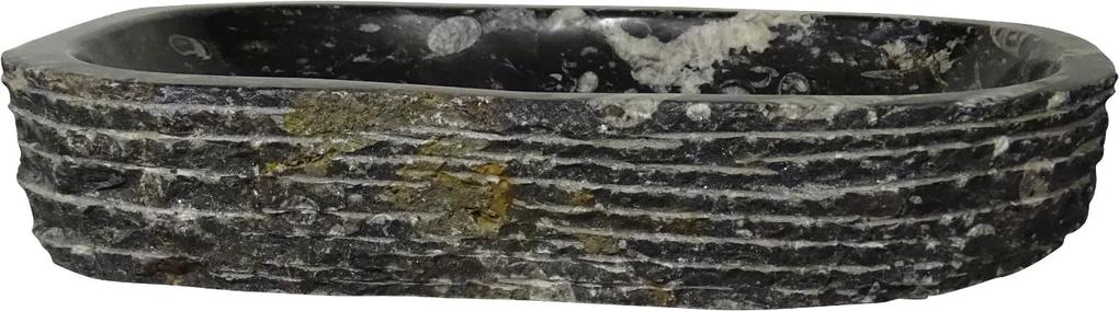 Zwart marmeren waskom | Eeuwenoud Orthoceras Fossiel | 35 x 56 x 9,5 cm