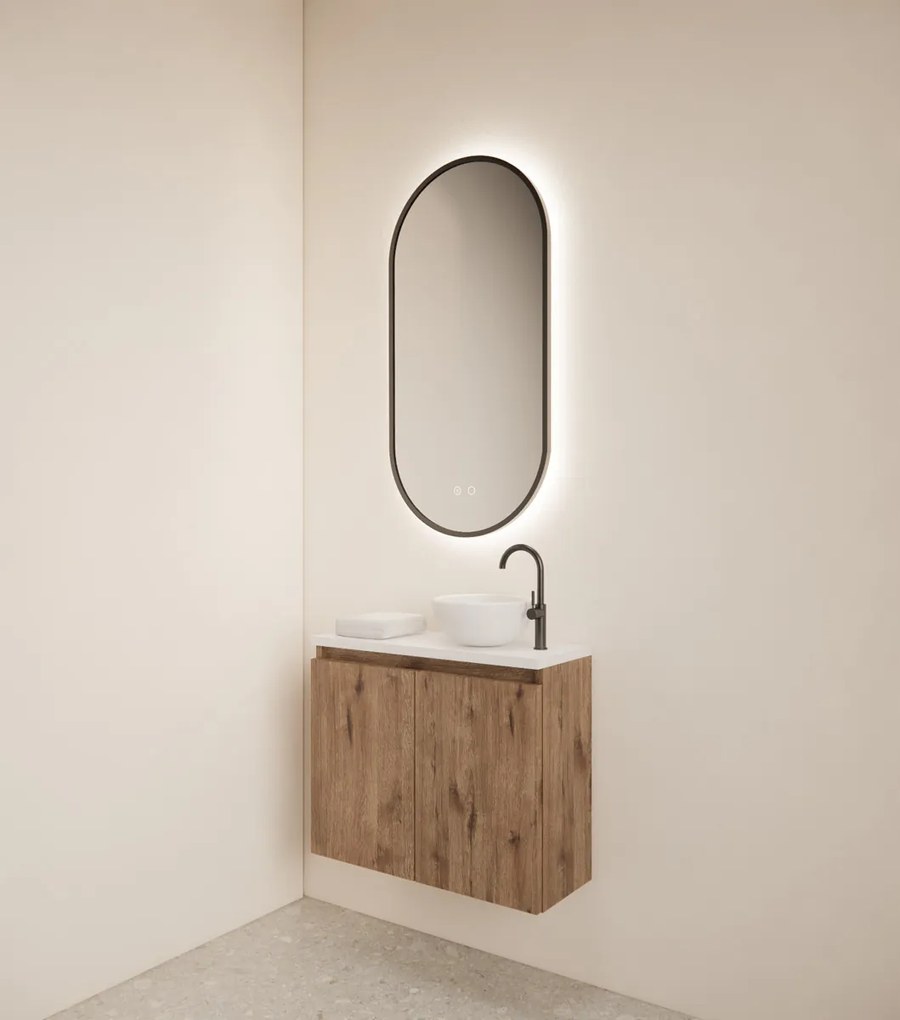 Gliss Design Echo toiletmeubel 60cm wellington oak met toppaneel wit mat