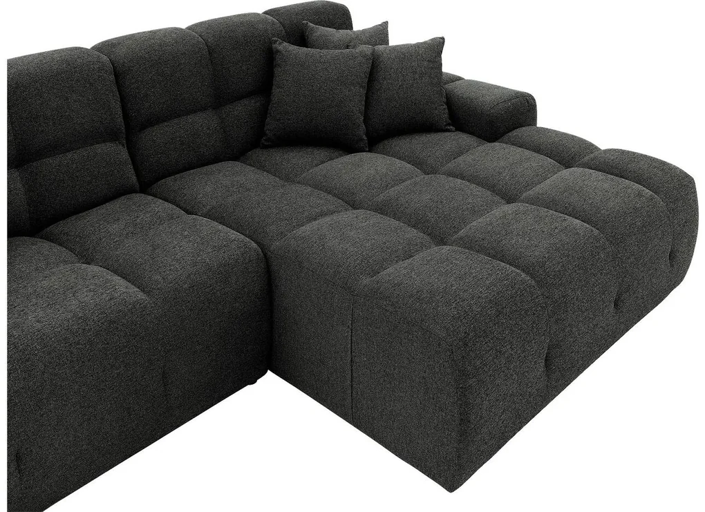 Goossens Excellent Bank Kubus - 30 X 30 Cm Stiksel zwart, stof, 1,5-zits, modern design met chaise longue rechts