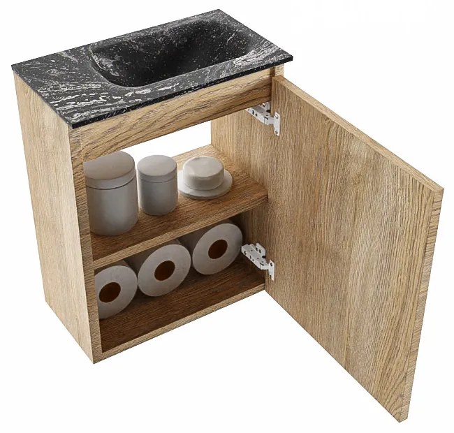 Mondiaz Ture DLux toiletmeubel 40cm washed oak met wastafel lava rechts met kraangat