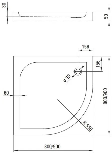 Plazan Curve douchebak 90x90cm kwartrond