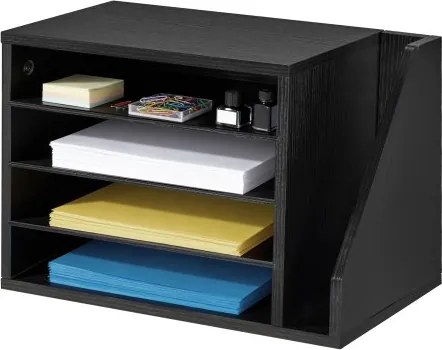 VEVOR Brievenbak met 4 vakken en uitneembare planken, houten documentenbak met dossierhouder, dossierorganizer voor kantoor en klaslokaal, opbergbak voor dossiers, documenten en papier, zwart
