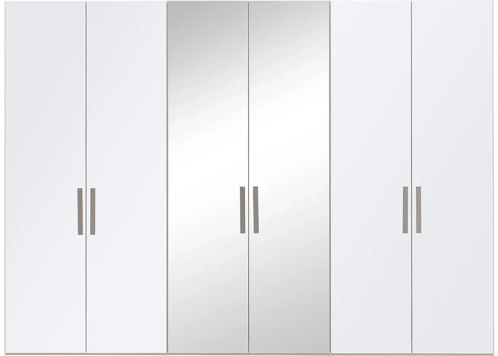 Goossens Kledingkast Easy Storage Ddk, Kledingkast 304 cm breed, 220 cm hoog, 4x glas draaideur en 2x spiegel draaideur midden