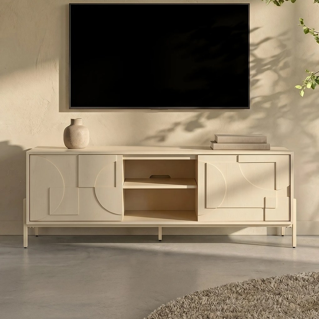 Zuiver Faces Tv-meubel Beige Hout Met Patroon - 160x40x60cm.