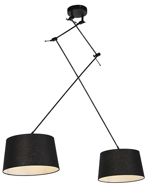Hanglamp zwart met linnen kappen zwart 35 cm 2-lichts - Blitz